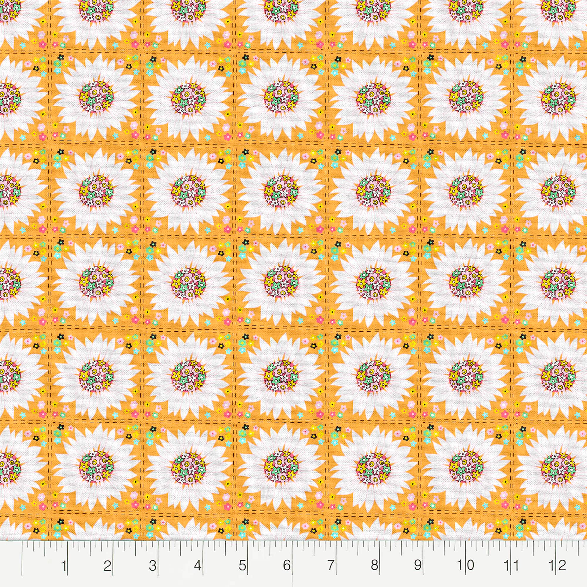 Fabric Editions Orange Retro Daisy Cotton Fabric